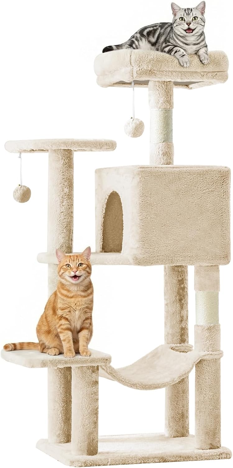 Sweetcrispy — Torre para gatos de 44 pulgadas para gatos y gatitos interiores