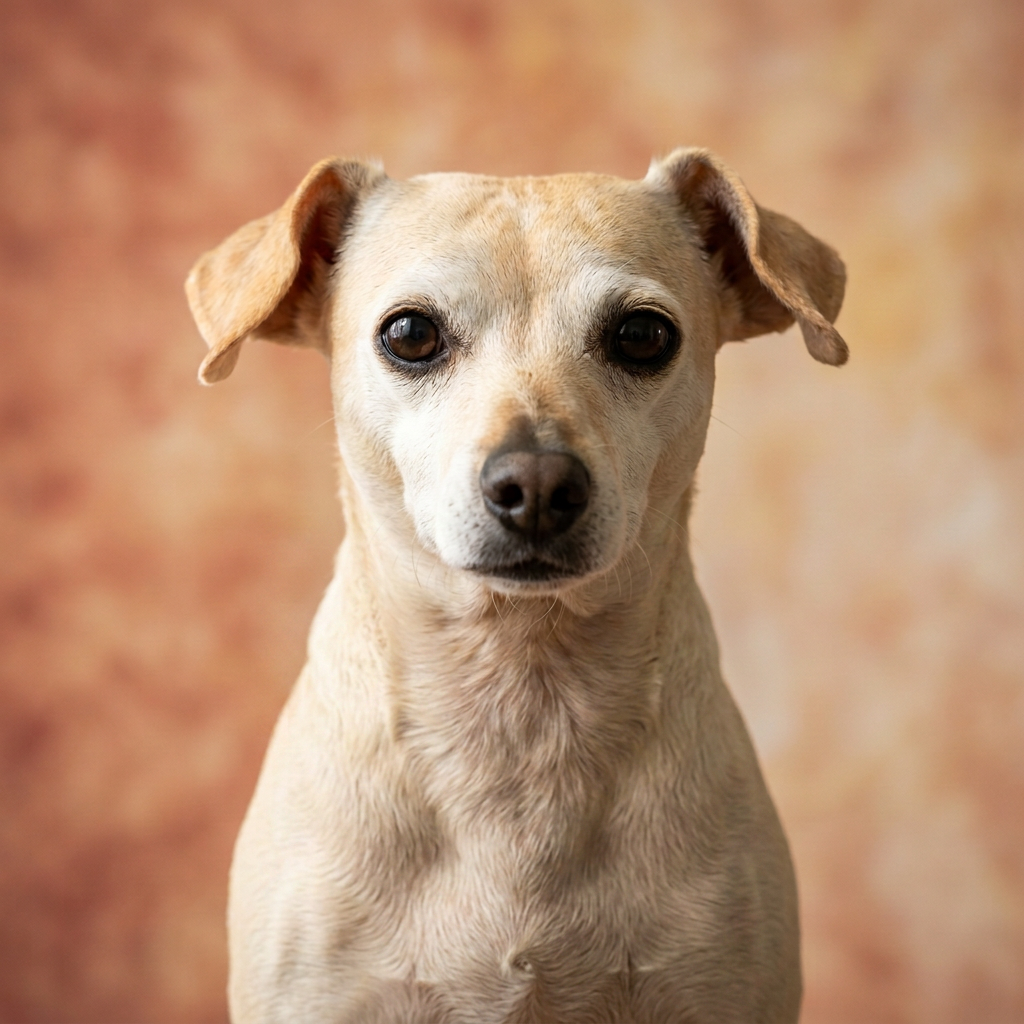 Loki, perro Chiwinnie (mezcla de Chihuahua y Dachshund) de pelaje color crema con orejas caídas, en un retrato de perfil