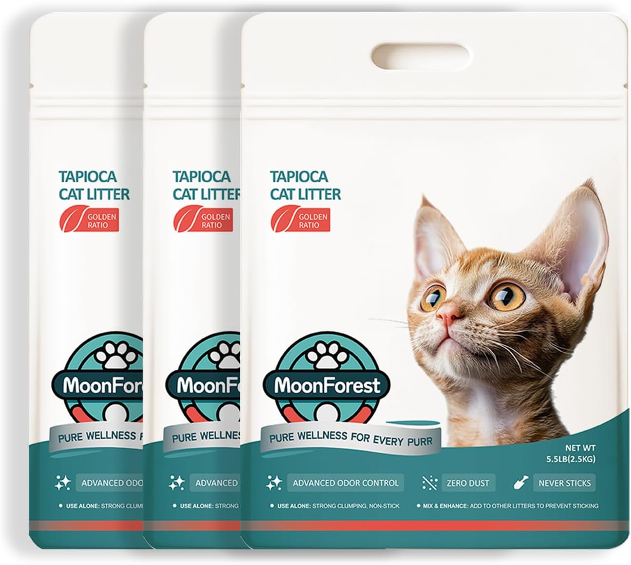 Arena de tapioca para gatos — Control de olor, sin polvo y aglutinante